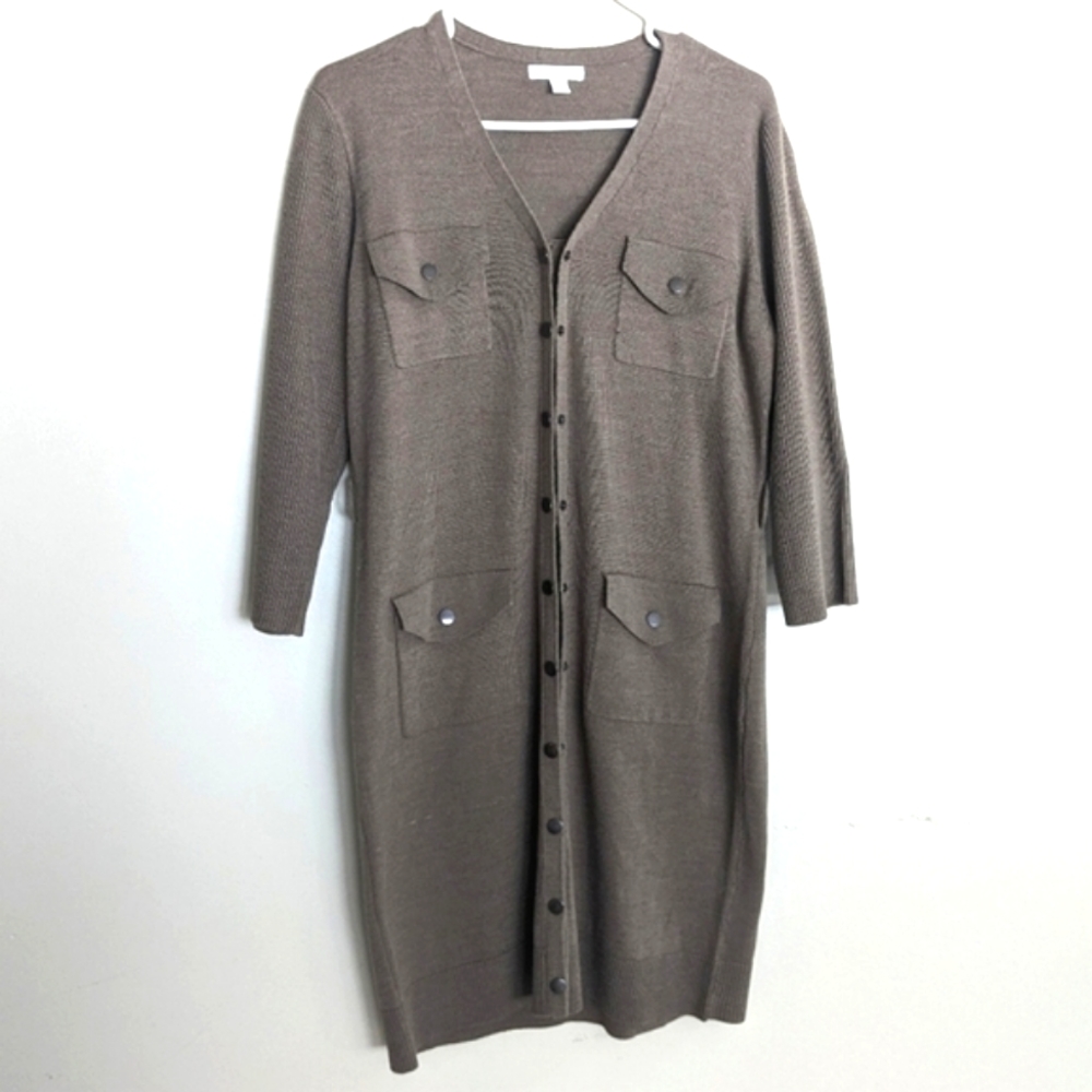 NY&Co Lengthy V Neck Cardigan Sweater, Tan, Women's Size Large